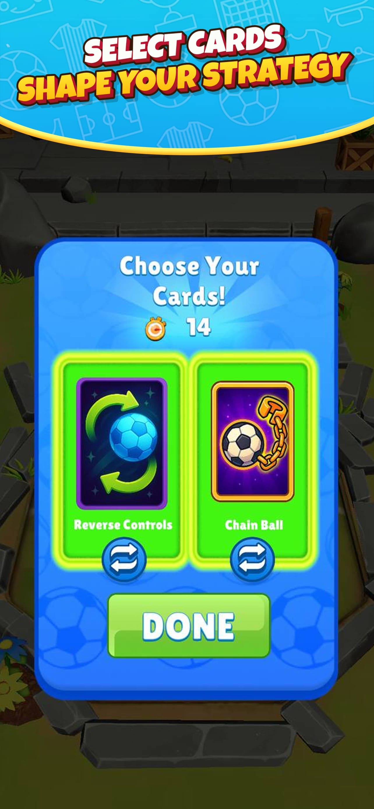 Select cards, shape your strategy: choosing Reverse Controls and Chain Ball before a match