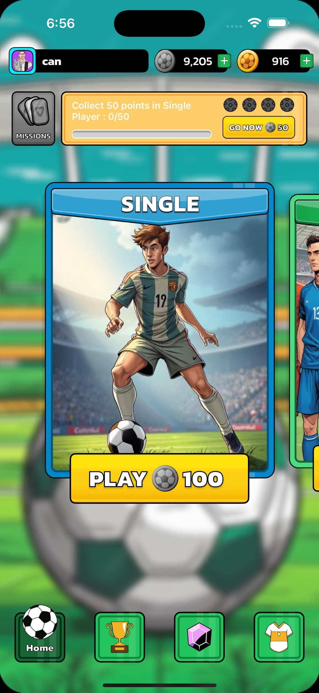 FooQ single-player mode card with the play button and coin balance