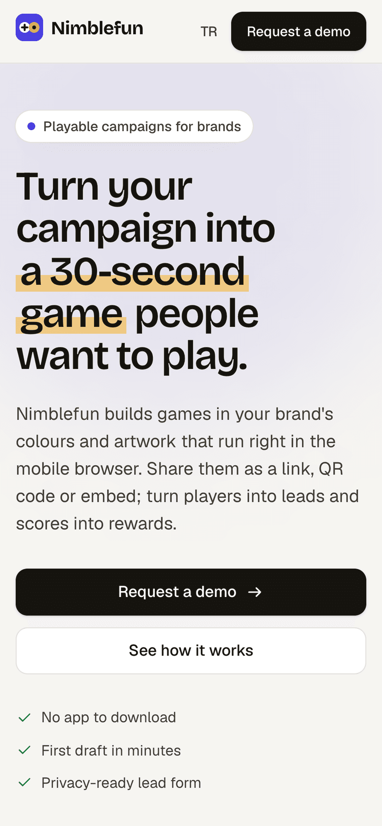 nimblefun.com on a phone