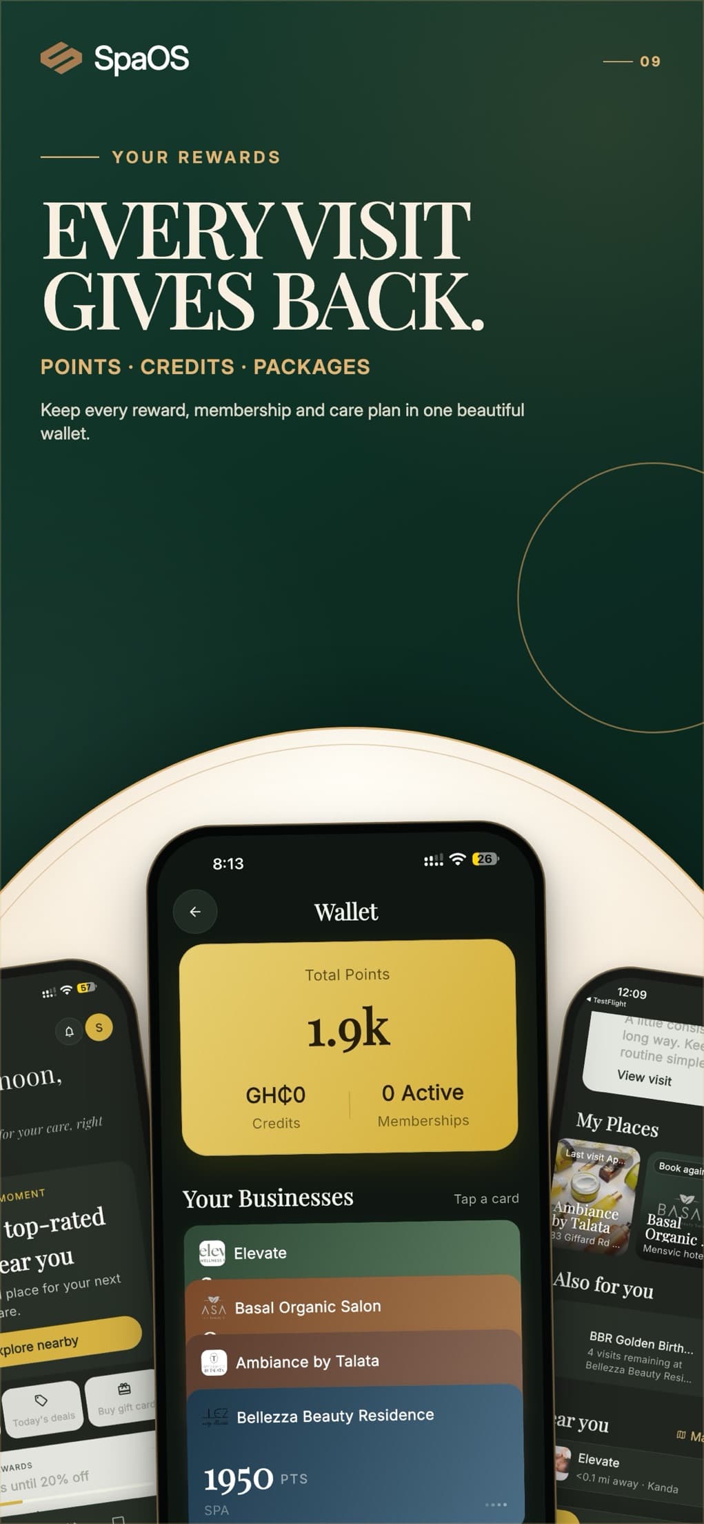 SpaOS wallet: points, credits and memberships across businesses