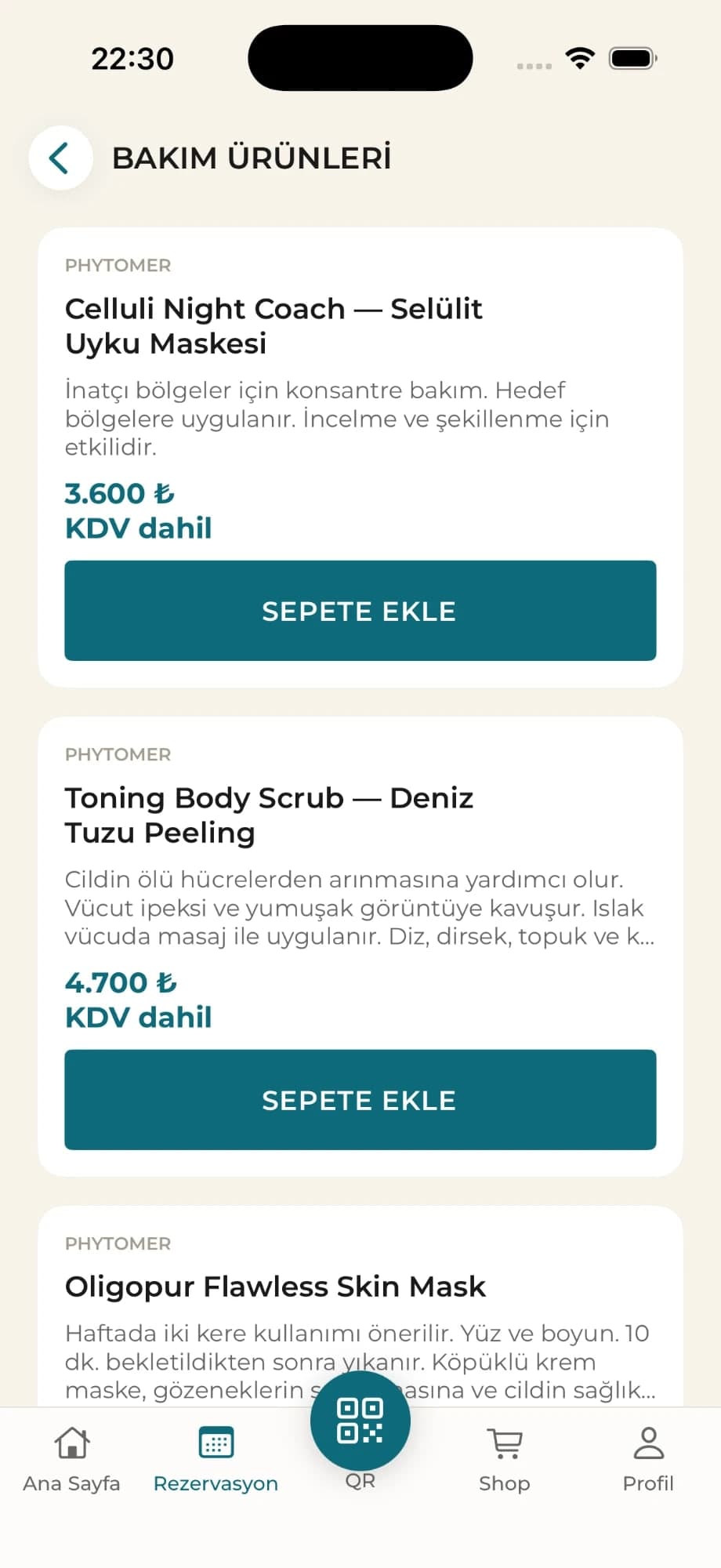 Phytomer care products with VAT-inclusive prices