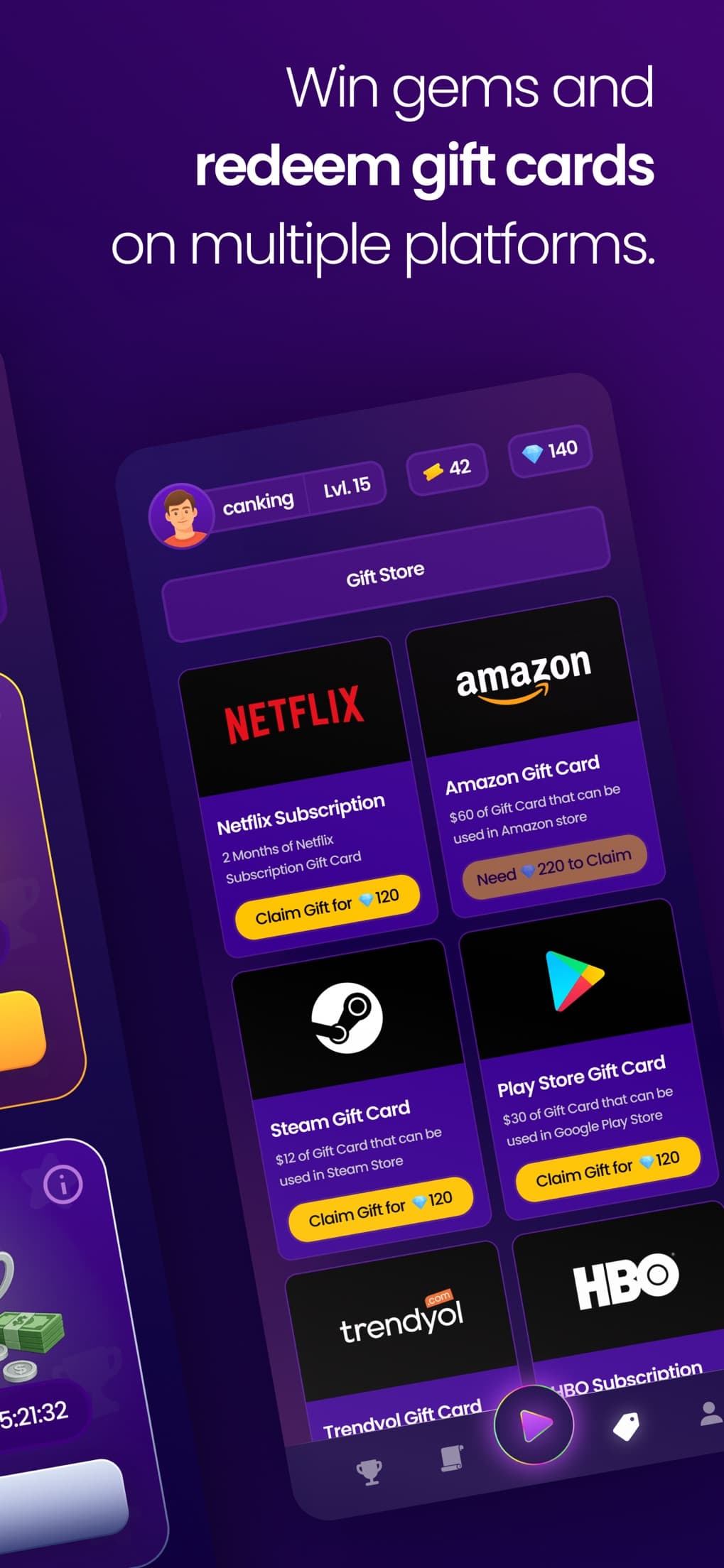 Vinty gift store with Netflix, Amazon, Steam and Play Store gift cards and their ticket prices